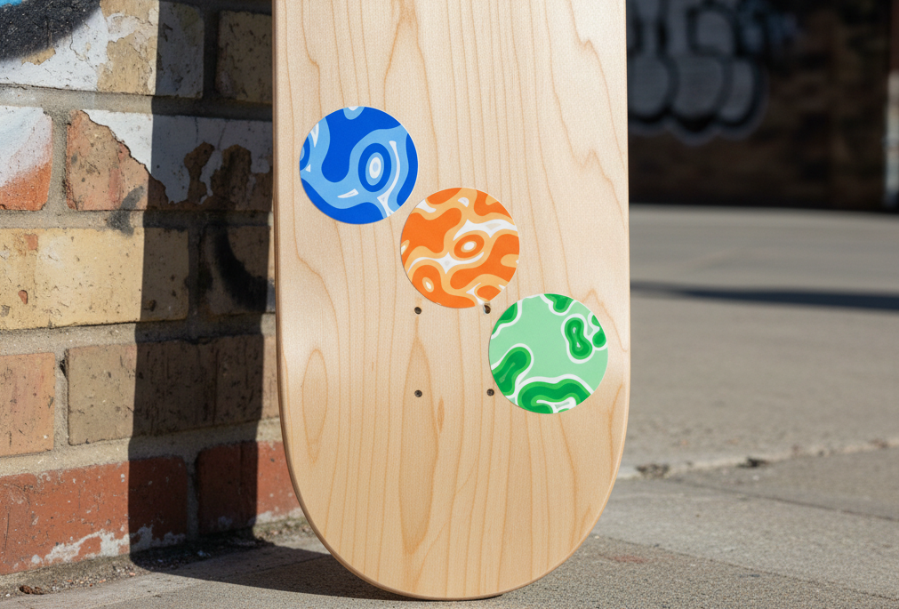 Alien Graffiti Stickers on Skateboard Underside